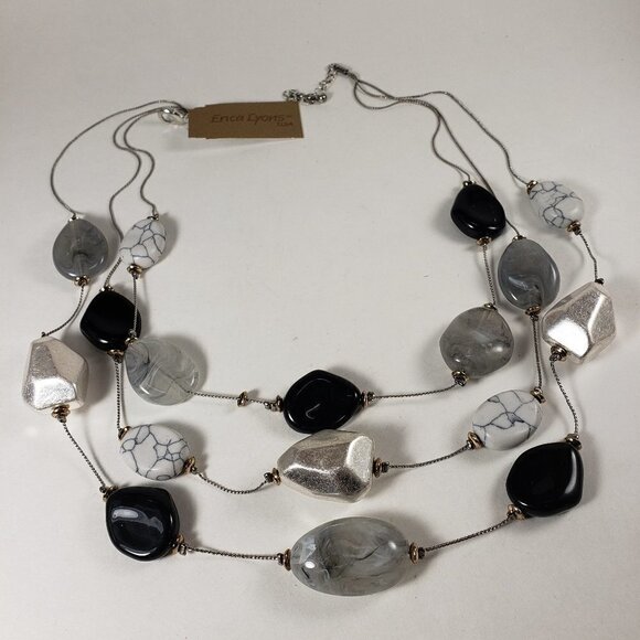 Elegant Multi-Strand Silver-tone Necklace with Black, Gray, and Silver Beads - Picture 11 of 11